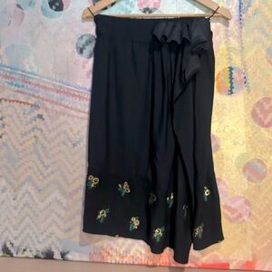 Stella McCartney Y2K Vintage Metallic Floral Midi Skirt Navy Crepe Gathered